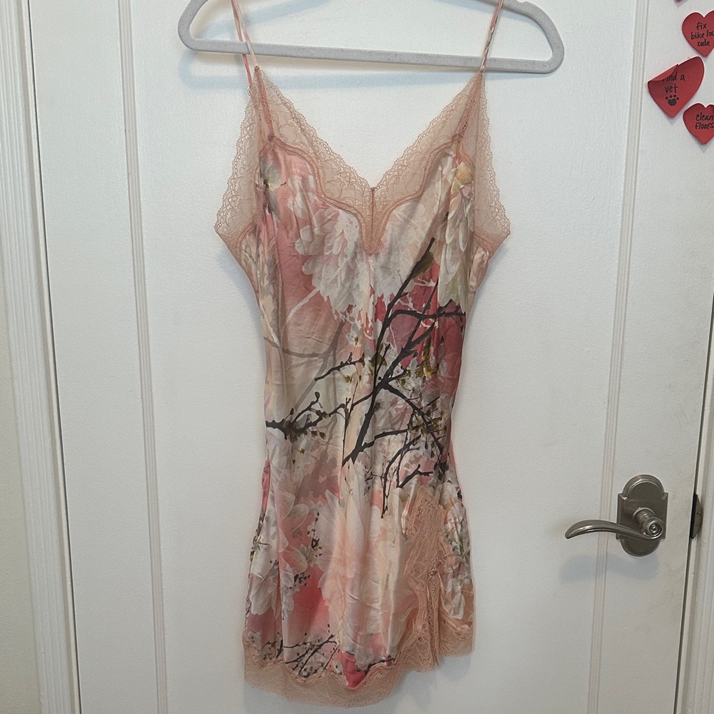 Samantha Chang Pink Floral Silk Slip Dress